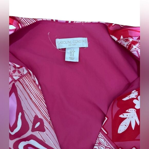 CAROLINE CONSTAS Pink/white Shiny Satin Blouse With Pull On Pant Set Size M - Picture 3 of 6